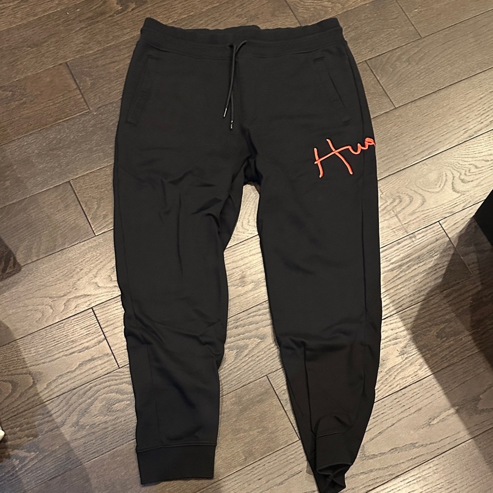 HUGO Black Joggers with Red Logo